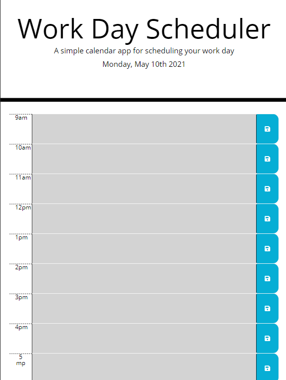 screenshot of workday calendar