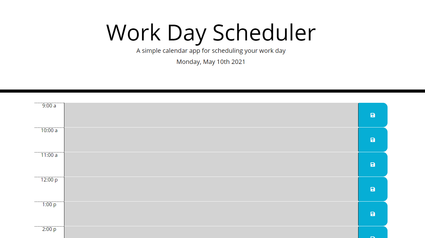 screenshot of workday calendar